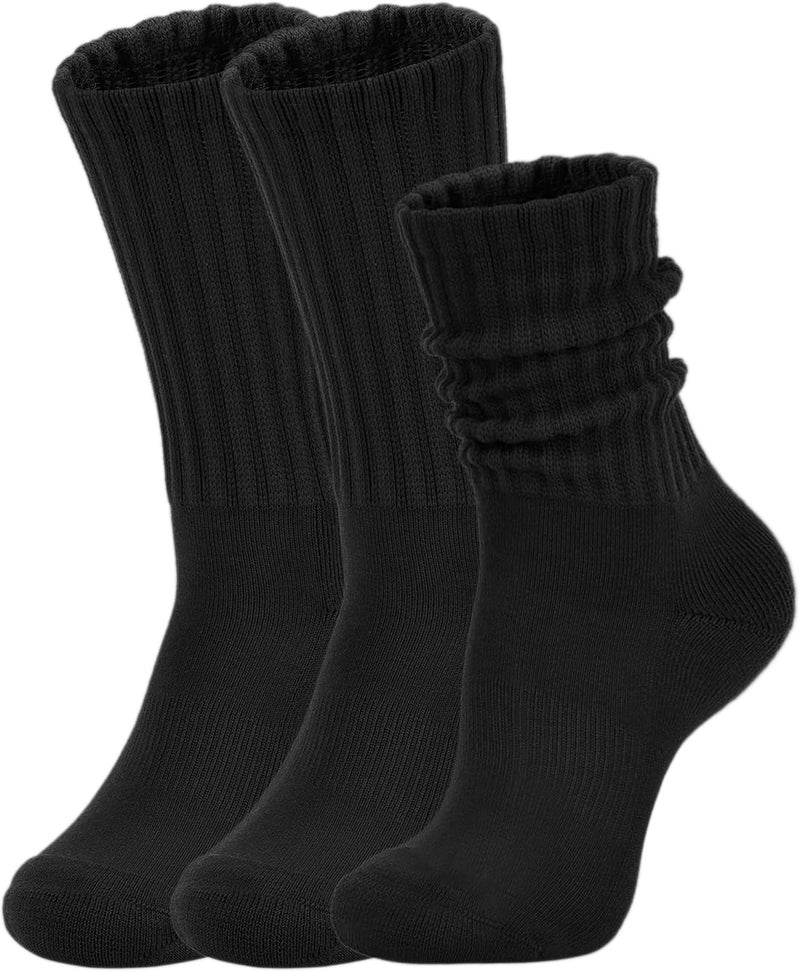 AugRing Store Women's Slouch Crew Socks Retro Solid Scrunch Boot Chunky Ribbed Cozy Cotton Calf Socks 3 Pack Size 5-11 - Image 1